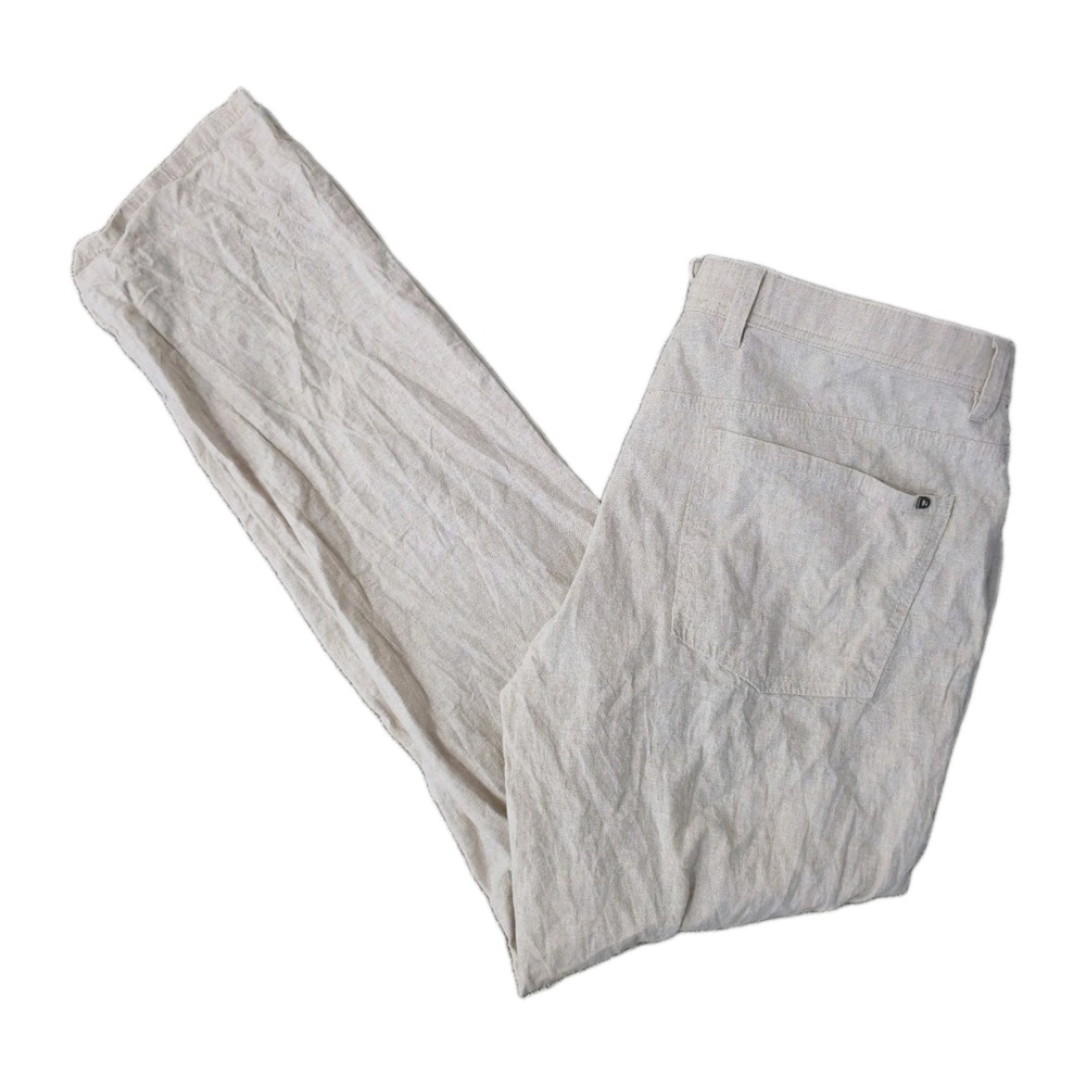Dunning Pants Mens 34x32 Beige Linen Flat Front Dress Trousers Summer